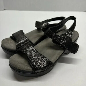 Dansko Open Toe Sandals Sonnett Black Shimmer Heeled Size 37